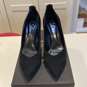 Womens Delman 3.5 inch black kid suede heels